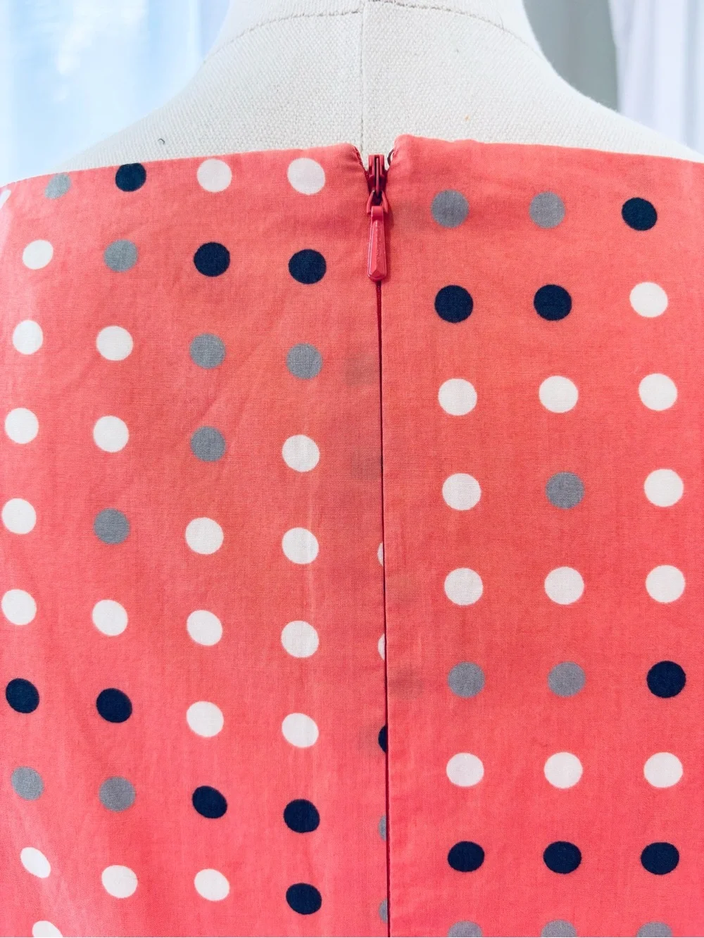 L.L. Bean Coral Polka Dot Sleeveless Retro Style Fit-and-Flare Dress - Picture 7 of 13